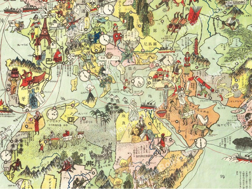 Caricature of the world map 1924 Ogawa Jihei & Maekawa Senpan