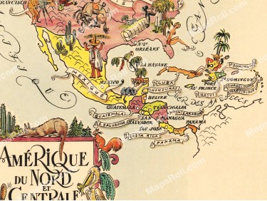 North and Central America Map 1951 Jacques Liozu