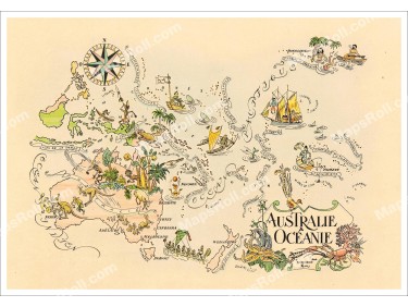 Australia and Oceania Map 1951 Jacques Liozu