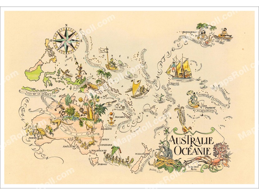 Australia and Oceania Map 1951 Jacques Liozu