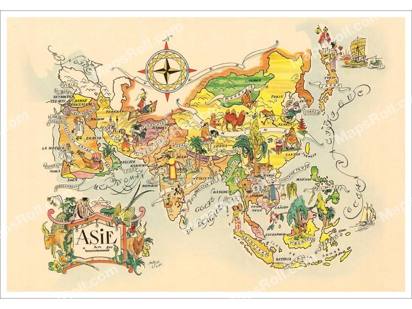 Asia Map 1951 Jacques Liozu