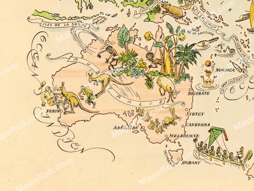 Australia and Oceania Map 1951 Jacques Liozu