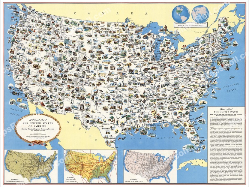 United States of America Map 1950 General Drafting