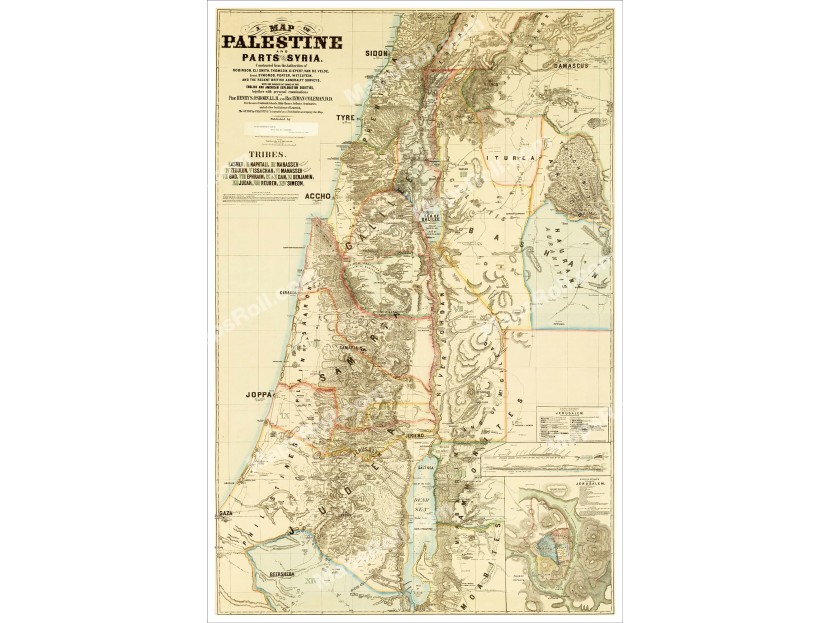 Map of Palestine and parts of Syria 1875 Henry Osborn